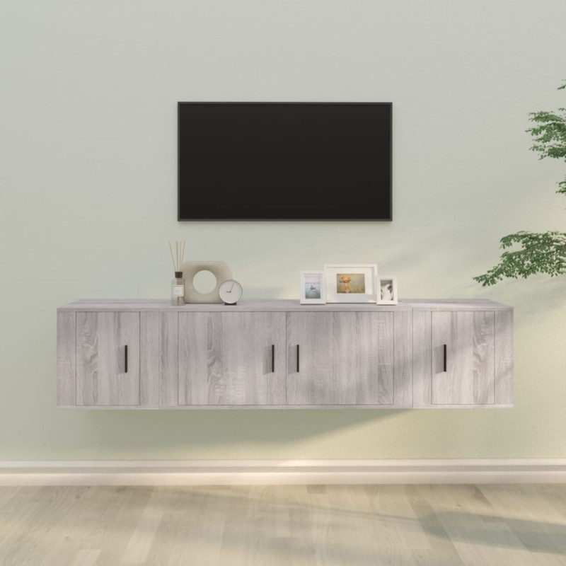 Set Mobili Porta TV 3 pz Grigio Sonoma in Legno Multistrato Set Mobili Porta TV 3 pz Grigio Sonoma in Legno Multistrato