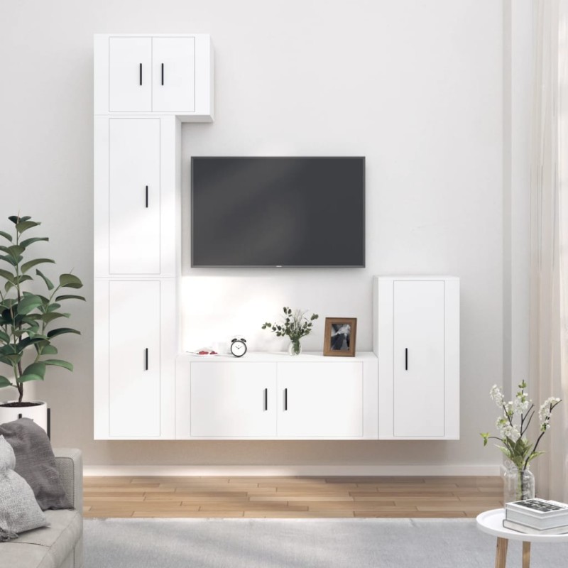 Set di Mobili Porta TV 5 pz Bianco in Legno Multistrato Set di Mobili Porta TV 5 pz Bianco in Legno Multistrato