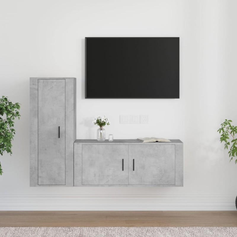Set di Mobili Porta TV 2 pz Grigio Cemento in Legno Multistrato Set di Mobili Porta TV 2 pz Grigio Cemento in Legno Multistrato