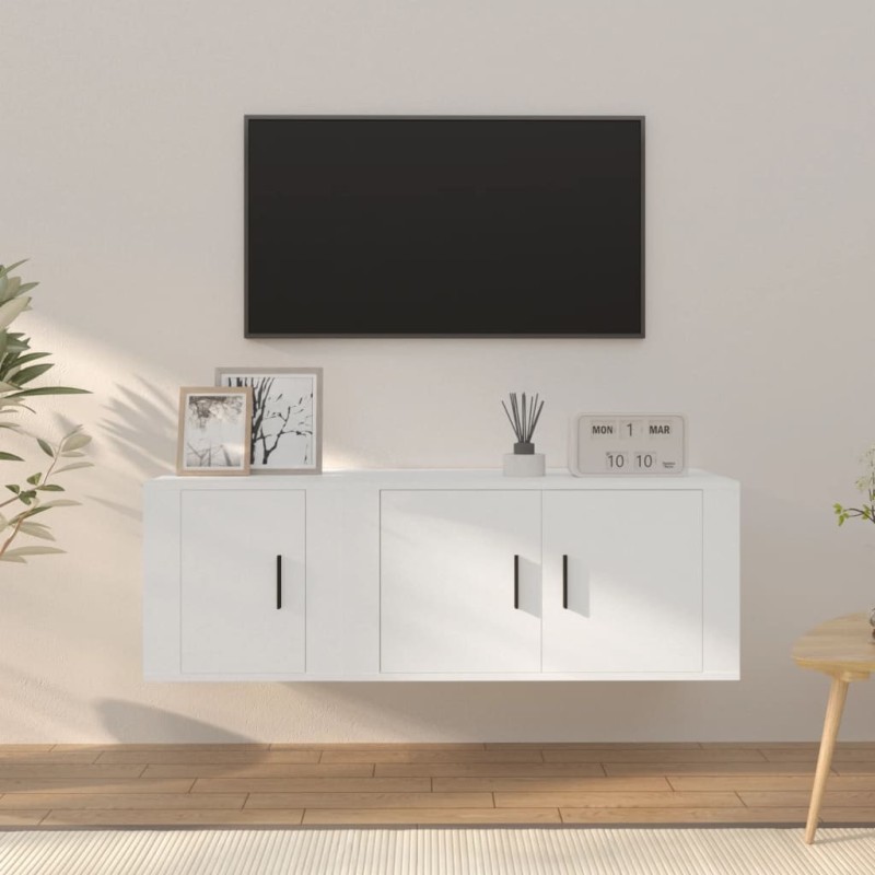 Set di Mobili Porta TV 2 pz Bianco in Legno Multistrato Set di Mobili Porta TV 2 pz Bianco in Legno Multistrato