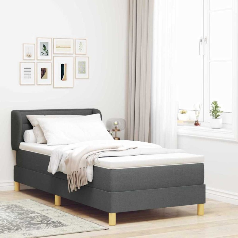 vidaXL Letto a Molle con Materasso - Grigio Scuro, 90x190 cm, Tessuto vidaXL Letto a Molle con Materasso - Grigio Scuro, 90x190 cm, Tessuto