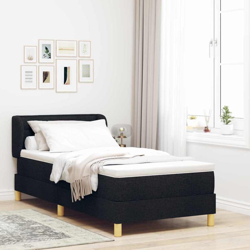 vidaXL Letto a Molla con Materasso Nero, 90x190 cm, Tessuto vidaXL Letto a Molla con Materasso Nero, 90x190 cm, Tessuto