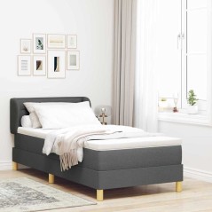 Letto Box Spring con Materasso Grigio Scuro 90x200 cm in tessuto