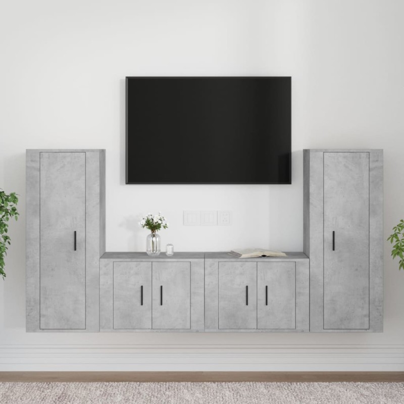 Set di Mobili Porta TV 4 pz Grigio Cemento in Legno Multistrato Set di Mobili Porta TV 4 pz Grigio Cemento in Legno Multistrato