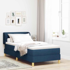 Letto Box Spring con Materasso Blu 80x200 cm in Tessuto