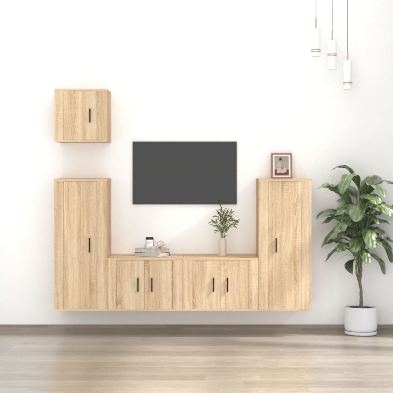 Set di Mobili Porta TV 5 pz Rovere Sonoma in Legno Multistrato Set di Mobili Porta TV 5 pz Rovere Sonoma in Legno Multistrato