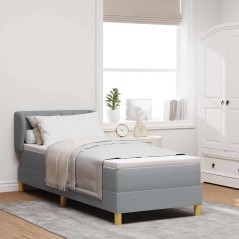 Letto Box Spring con Materasso Grigio Chiaro 80x200 cm in Tessuto