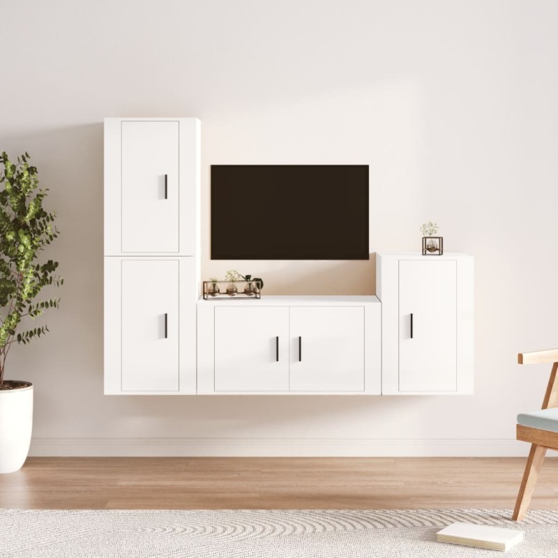 Set di Mobili Porta TV 4 pz Bianco Lucido in Legno Multistrato Set di Mobili Porta TV 4 pz Bianco Lucido in Legno Multistrato