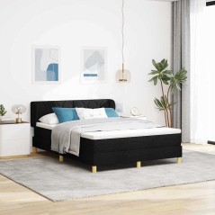 vidaXL Letto con Rete a Molle e Materasso - Nero, 160x200 cm, Tessuto