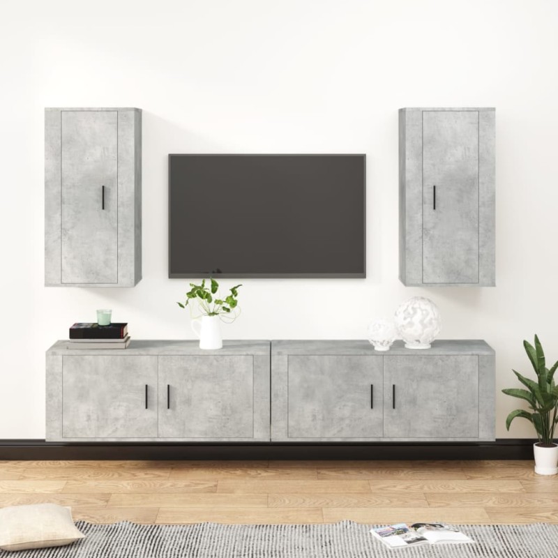 Set di Mobili Porta TV 4 pz Grigio Cemento in Legno Multistrato Set di Mobili Porta TV 4 pz Grigio Cemento in Legno Multistrato