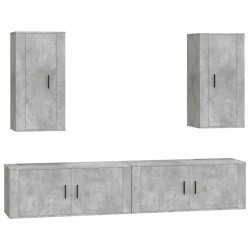 Set di Mobili Porta TV 4 pz Grigio Cemento in Legno Multistrato