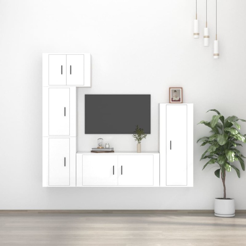 Set di Mobili Porta TV 5 pz Bianco Lucido in Legno Multistrato Set di Mobili Porta TV 5 pz Bianco Lucido in Legno Multistrato