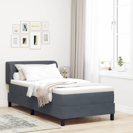 Letto Box Spring con Materasso Grigio Scuro 90x200 cm in Velluto