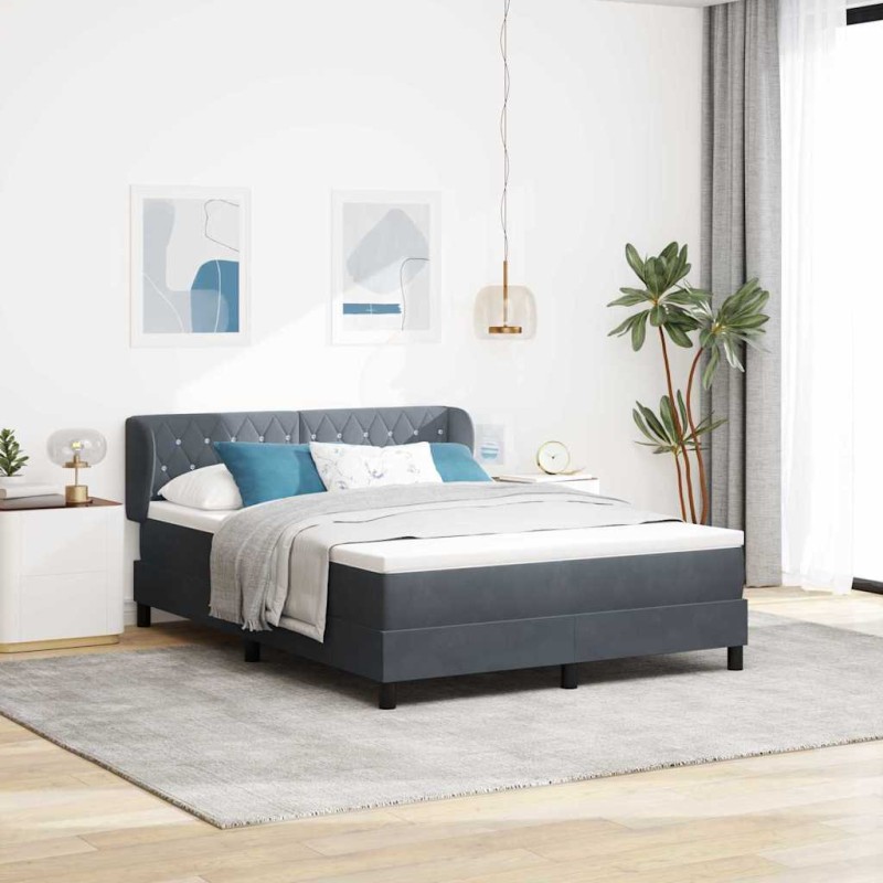 vidaXL Letto Box Spring con Materasso Grigio Scuro 140x190 cm in Velluto vidaXL Letto Box Spring con Materasso Grigio Scuro 140x190 cm in Velluto