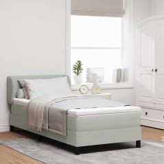 Letto Box Spring con Materasso Grigio Chiaro 90x200 cm in Velluto