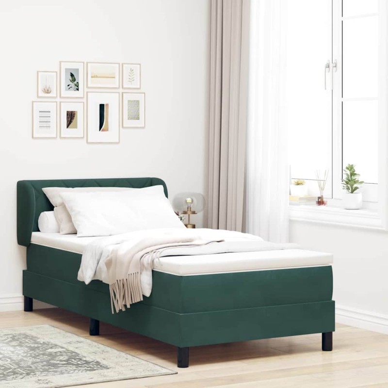vidaXL Letto a Box con Materasso Verde Scuro 90x190 cm Velluto vidaXL Letto a Box con Materasso Verde Scuro 90x190 cm Velluto
