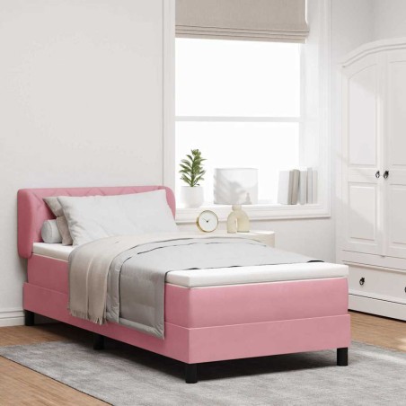 Letto Box Spring con Materasso Rosa 90x190 cm in Velluto