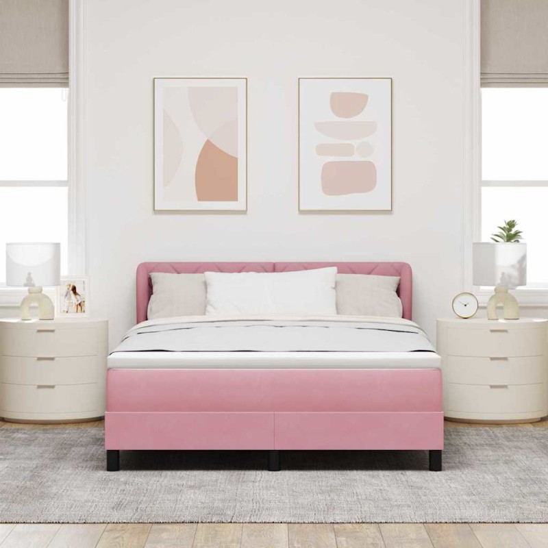 vidaXL Letto Box Spring con Materasso Rosa 140x190 cm Velluto vidaXL Letto Box Spring con Materasso Rosa 140x190 cm Velluto