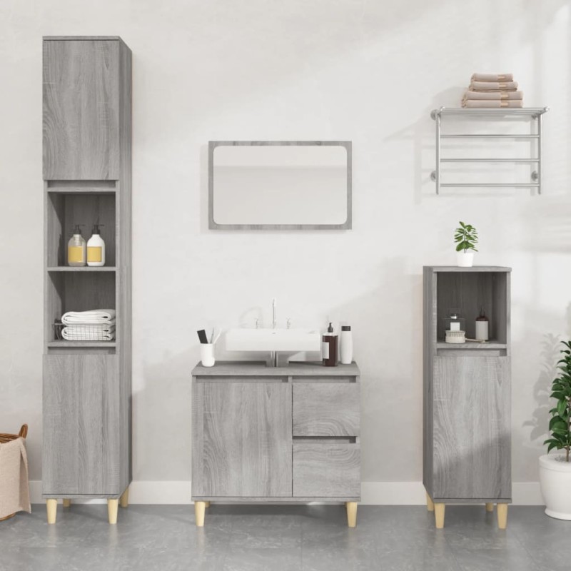 Set Mobili da Bagno 3 pz Grigio Sonoma in Legno Multistrato Set Mobili da Bagno 3 pz Grigio Sonoma in Legno Multistrato