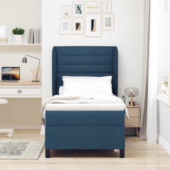 vidaXL Letto a molle blu con materasso 100x200 cm in tessuto