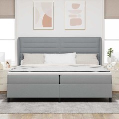 vidaXL Letto a molle con materasso grigio chiaro 200x200 cm in tessuto