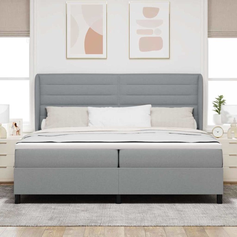 vidaXL Letto a molle con materasso grigio chiaro 200x200 cm in tessuto