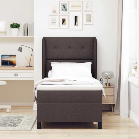vidaXL Letto con molle e materasso 90x200 cm, marrone scuro in tessuto