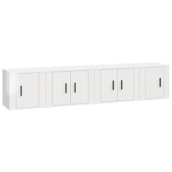 Set di Mobili Porta TV 4 pz Bianco Lucido in Legno Multistrato