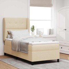 vidaXL Letto con rete a molle e materasso in crema - 100x200 cm, tessuto
