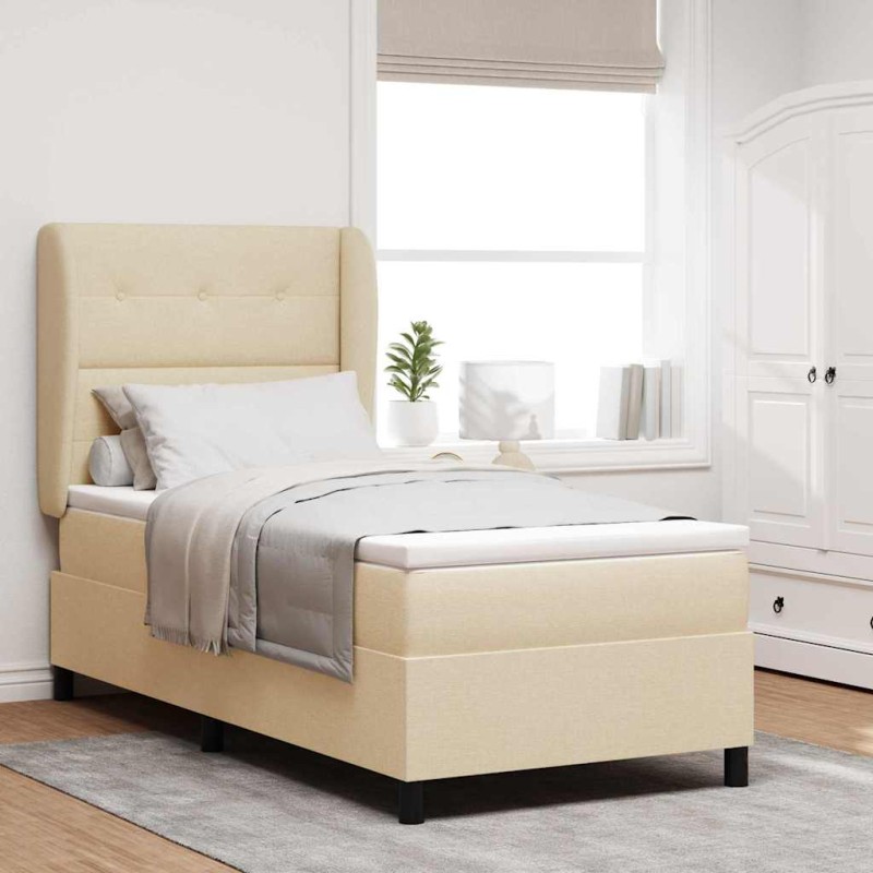 vidaXL Letto con rete a molle e materasso in crema - 100x200 cm, tessuto