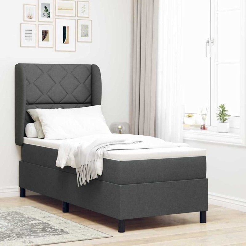 vidaXL Letto a Molle con Materasso Grigio Scuro, 80 x 200 cm, in Tessuto vidaXL Letto a Molle con Materasso Grigio Scuro, 80 x 200 cm, in Tessuto