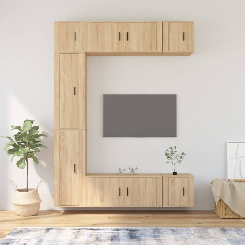 Set di Mobili Porta TV 7 pz Rovere Sonoma in Legno Multistrato Set di Mobili Porta TV 7 pz Rovere Sonoma in Legno Multistrato