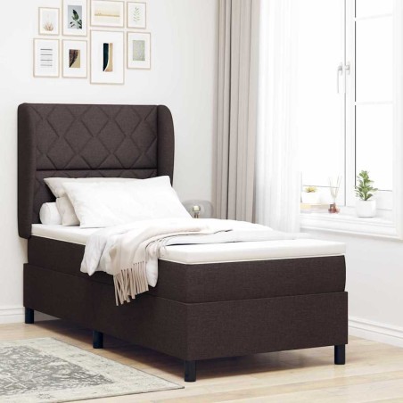 vidaXL Letto a molle con testiera Marrone scuro 100 x 200 cm Tessuto