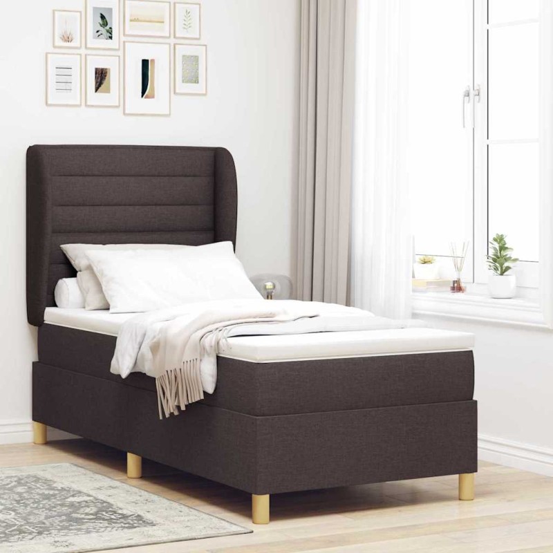 Letto a Molle VitaXL con Materasso Marrone Scuro, 90x200 cm, Tessuto