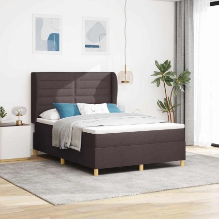 vidaXL Letto a Molle con Materasso Marrone Scuro 140x200 cm Tessuto