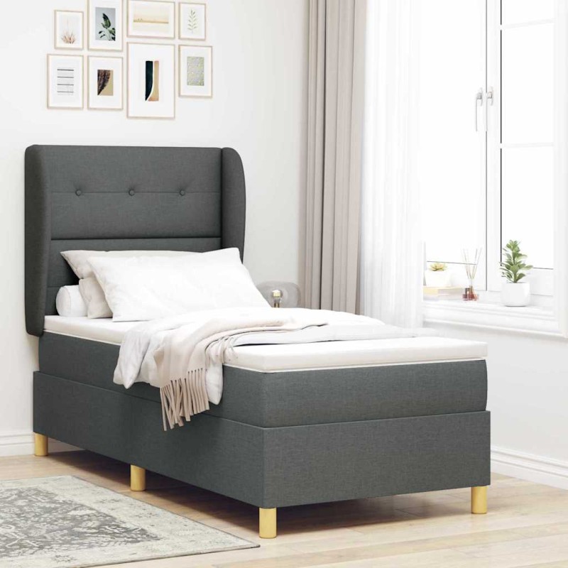 vidaXL Letto Box Spring con Materasso Grigio Scuro 90x200 cm Fabric vidaXL Letto Box Spring con Materasso Grigio Scuro 90x200 cm Fabric