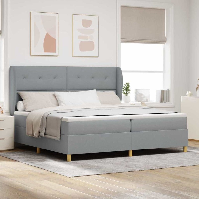 vidaXL Box Spring Bed con Materasso in Grigio Chiaro, 200x200 cm, Tessuto vidaXL Box Spring Bed con Materasso in Grigio Chiaro, 200x200 cm, Tessuto
