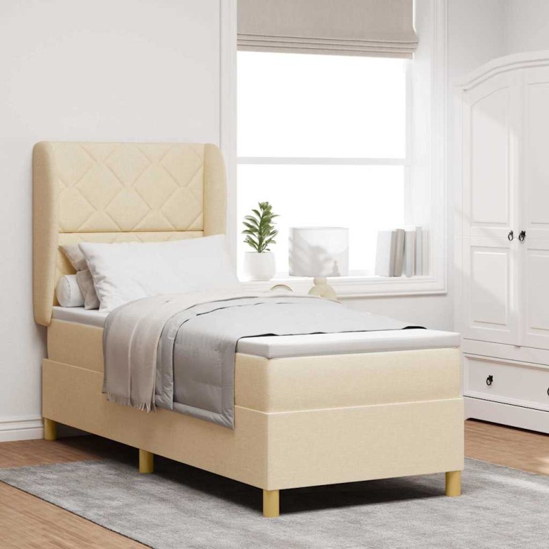vidaXL Letto con Rete a Molle e Materasso Crema 80x200 cm Tessuto