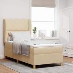 vidaXL Letto a Box Con Materasso Crema 90x200 cm Tessuto