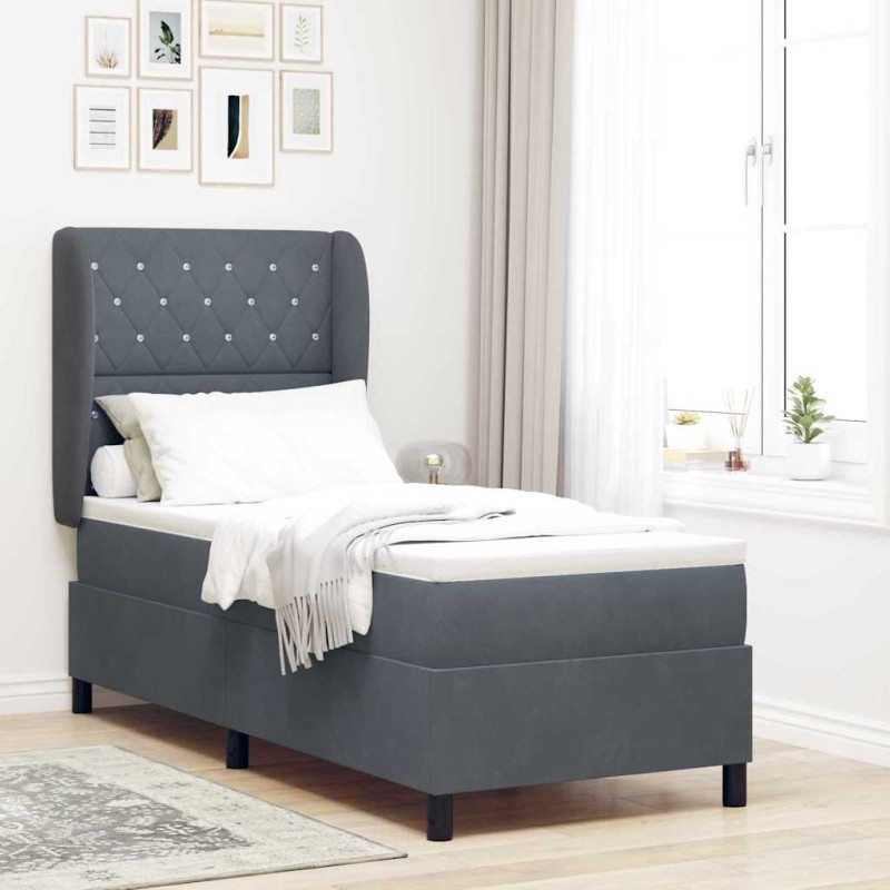 vidaXL Letto con molle e materasso grigio scuro, 80x200 cm, in velluto