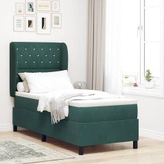 vidaXL letto con molle a box e materasso verde scuro, 80x200 cm, in velluto