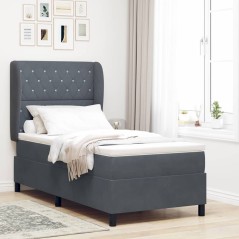 vidaXL Letto con molle e materasso grigio scuro 90x190 cm in velluto