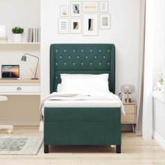 vidaXL Letto a Molle con Materasso Verde Scuro 90x190 cm in Velluto