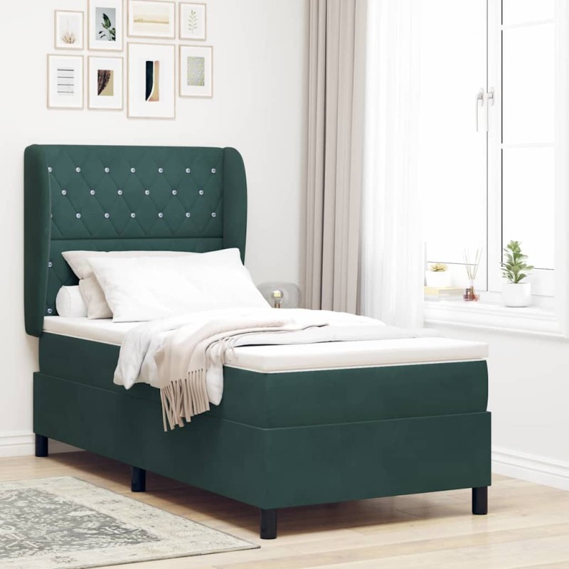 vidaXL Letto con molle e materasso verde scuro - 90x200 cm in velluto