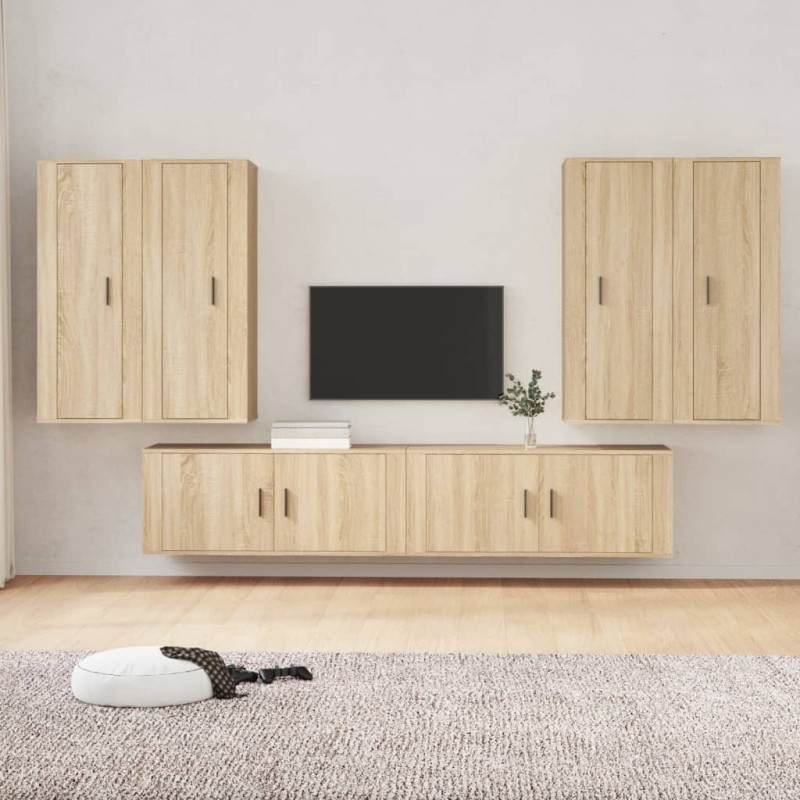 Set di Mobili Porta TV 6 pz Rovere Sonoma in Legno Multistrato Set di Mobili Porta TV 6 pz Rovere Sonoma in Legno Multistrato