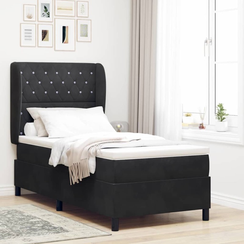 vidaXL Letto con Molle e Materasso Nero 100x200 cm in Velluto