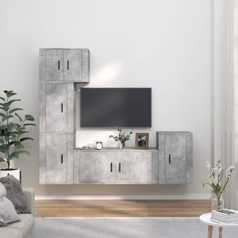 Set di Mobili Porta TV 5 pz Grigio Cemento in Legno Multistrato Set di Mobili Porta TV 5 pz Grigio Cemento in Legno Multistrato