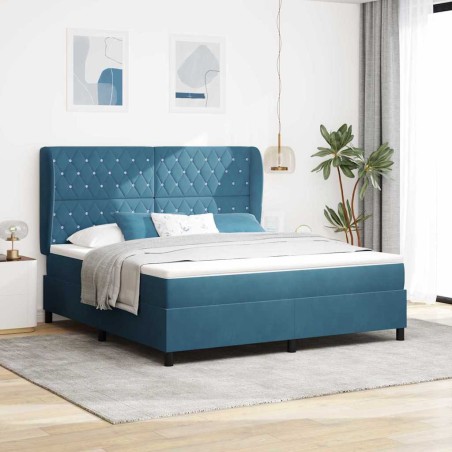 vidaXL Letto con Molle e Materasso Blu Scuro 180x200 cm in Velluto