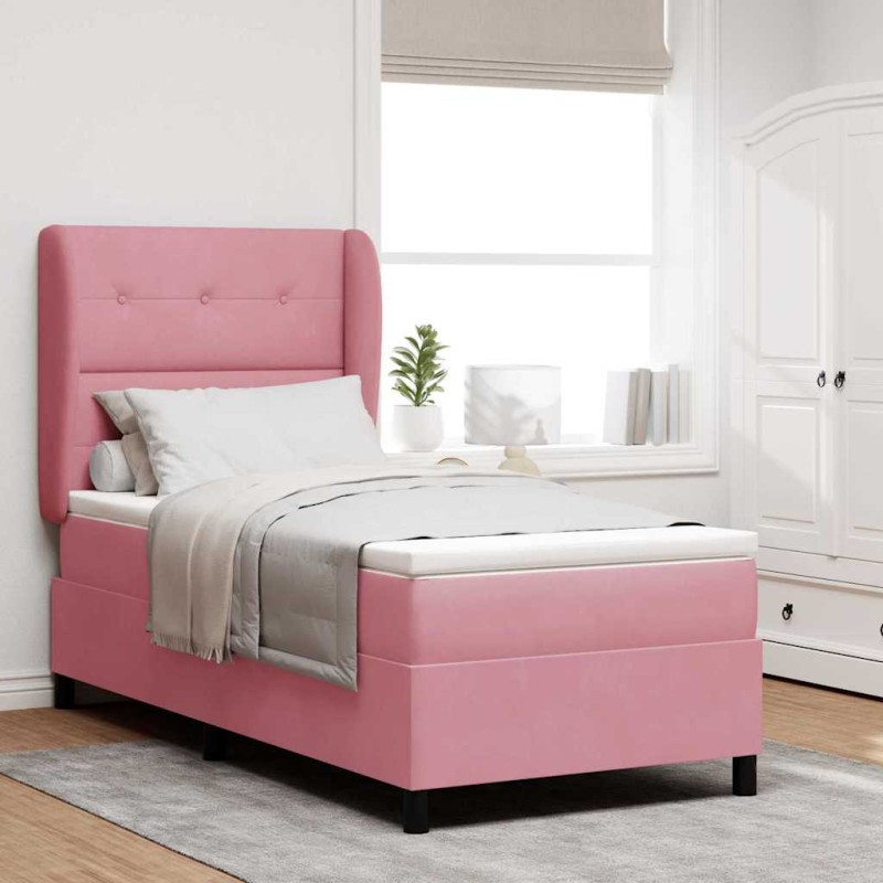 vidaXL Letto con molle e materasso rosa 90x190 cm in velluto vidaXL Letto con molle e materasso rosa 90x190 cm in velluto