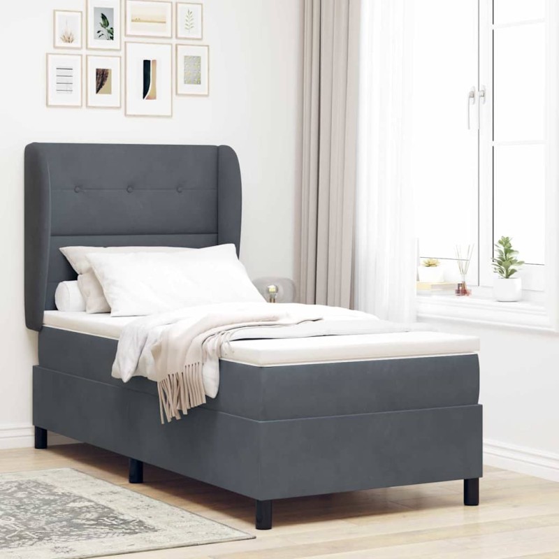 vidaXL Letto con molle e materasso grigio scuro 100x200 cm in velluto vidaXL Letto con molle e materasso grigio scuro 100x200 cm in velluto